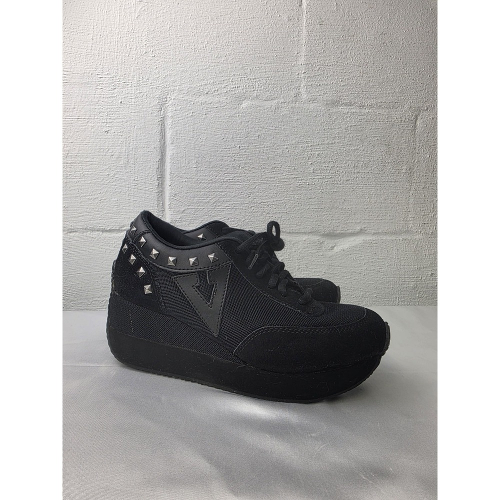 Volatile Expulsion Y2K Shoes Women's 7.5 Black Suede Studded Platform Sneakers‎
